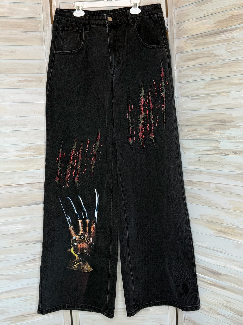 Dolls Kill x Nightmare on Elm Street Freddy Krueger baggy wide leg black jeans L
